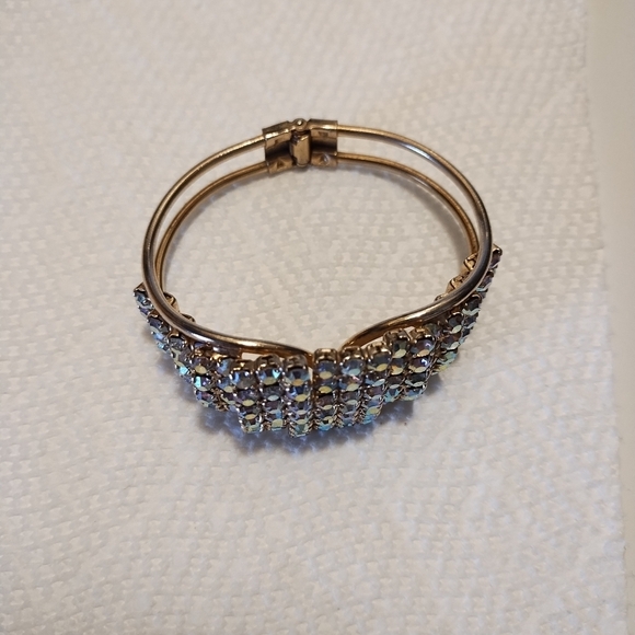 Vintage AB Stone Hinged Clamper Bracelet - Picture 3 of 6